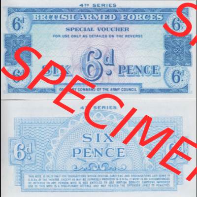 Banknoten Britisches Militär 1962-1962, 6 Pence, Six Pence 4. Serie. Vorderseite und Rückseite auf einen Digitalen Bild der Banknoten vom Britisches Militär 1962.... Sammlung
