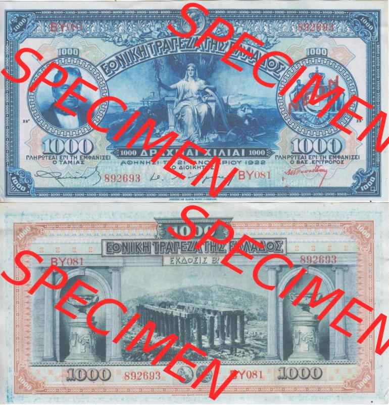 Banknoten Griechenland 1923-1923, 1000 Drachmen NEON. Vorderseite und Rückseite auf einen Digitalen Bild der Banknoten von Griechenland 1923, Banknoten aus Satz der Banknoten 1923... Sammlung