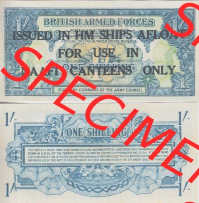 Banknoten Britisches Militär 1946-1946, 1 Schilling One Shilling. Vorderseite und Rückseite auf einen Digitalen Bild der Banknoten... Sammlung