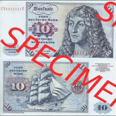 BRD Deutschland Deutsche Bundesbank 1980, 10 DM-Deutsche Mark. Vorderseite und Rückseite auf einen Digitalen Bild der Banknoten Deutschland Deutsche Bundesbank 1980, Banknoten aus... Sammlung