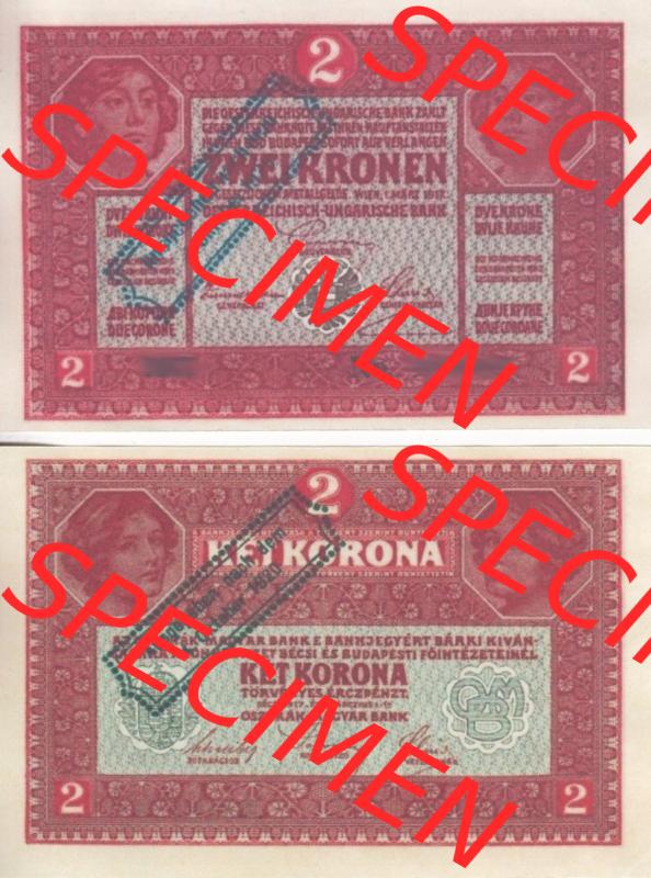 Banknoten Österreich 1920-1920, 2 Kronen Aufdruck. Vorderseite und Rückseite auf einen Digitalen Bild der Banknoten von Österreich 1920 nach 4. Oktober 1920, Banknoten... Sammlung