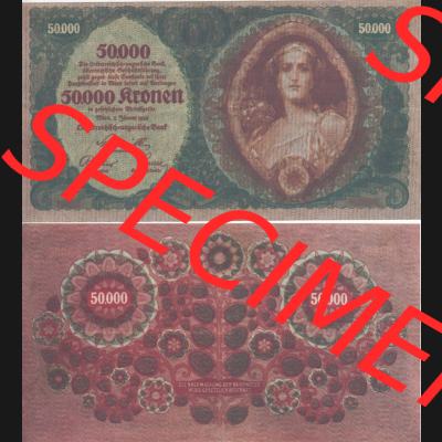 Banknoten Österreich 1922-1922, 50.000 Kronen II. Vorderseite und Rückseite auf einen Digitalen Bild der Banknoten von Österreich 1922, Banknoten aus Satz der Banknoten... Sammlung