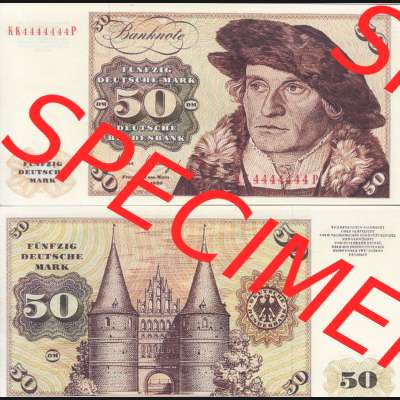 BRD Deutschland Deutsche Bundesbank 1980, 50 DM-Deutsche Mark. Vorderseite und Rückseite auf einen Digitalen Bild der Banknoten Deutschland Deutsche Bundesbank 1980, Banknoten aus... Sammlung