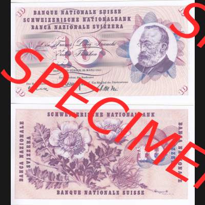 Banknoten Schweiz 1955-1977, 10 Franken. Vorderseite und Rückseite auf einen Digitalen Bild der Banknoten der Schweiz 1954-1977, Banknoten aus Satz der Banknoten Schweiz 1954-1977... Sammlung