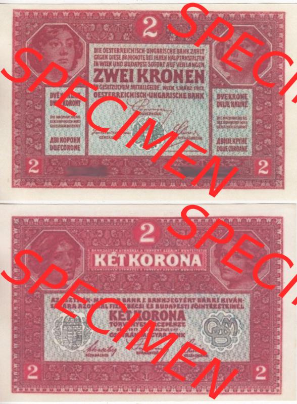Banknoten Österreich 1917-1917, 2 Kronen. Vorderseite und Rückseite auf einen Digitalen Bild der Banknoten von Österreich 1917 der Banknoten Österreich 1917 - 2 Kronen... Sammlung