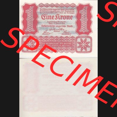 Banknoten Österreich 1922-1922, 1 Krone. Vorderseite und Rückseite auf einen Digitalen Bild der Banknoten von Österreich 1922, Banknoten aus Satz der Banknoten Österreich... Sammlung