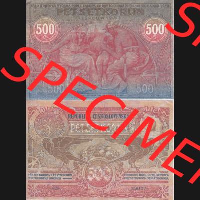 Banknoten Tschechoslowakei 1919-1919, 500 Korun. Vorderseite und Rückseite auf einen Digitalen Bild der Banknoten der Tschechoslowakei 1919, Banknoten aus Satz der Banknoten Tschechoslowakei... Sammlung
