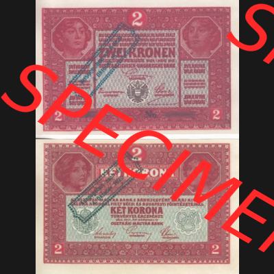 Banknoten Österreich 1920-1920, 2 Kronen Aufdruck. Vorderseite und Rückseite auf einen Digitalen Bild der Banknoten von Österreich 1920 nach 4. Oktober 1920, Banknoten... Sammlung