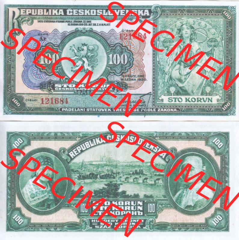 Banknoten Tschechoslowakei 1920-1920, 100 Kronen. Vorderseite und Rückseite auf einen Digitalen Bild der Banknoten der Tschechoslowakei 1920-1923, Banknoten aus Satz der Banknoten... Sammlung