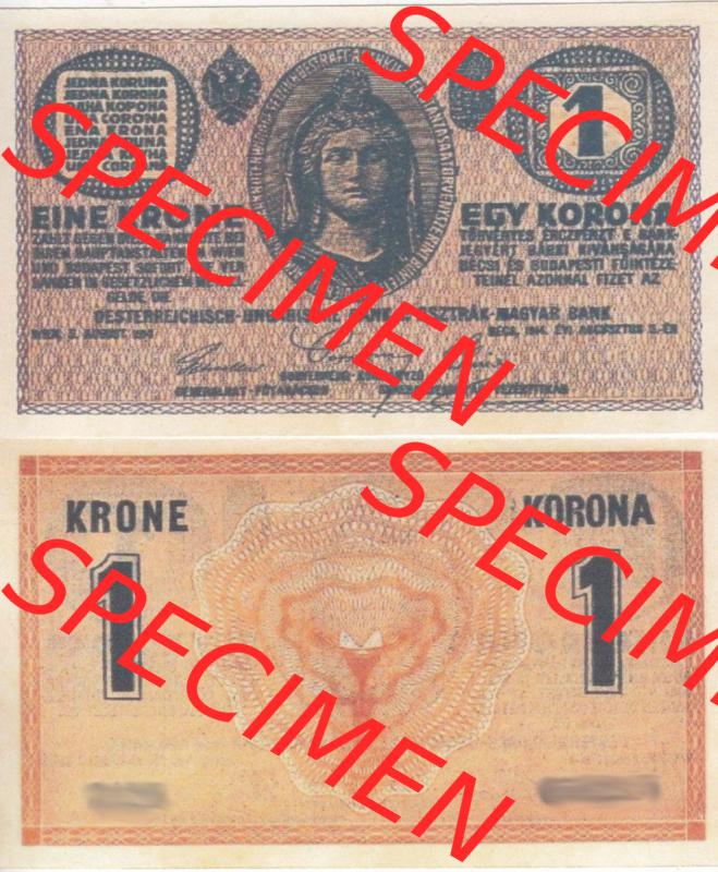 Banknoten Österreich 1914-1914, Krone. Vorderseite und Rückseite auf einen Digitalen Bild der Banknoten von Österreich 1913-1919, Banknoten aus Satz der Banknoten Österreich... Sammlung