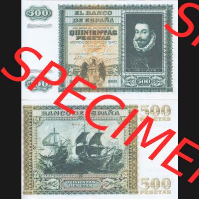 Banknoten Spanien 1940-1945, 500 Peseten. Vorderseite und Rückseite auf einen Digitalen Bild der Banknoten von Spanien 1940, 1943, 1945, Banknoten aus Satz der Banknoten... Sammlung