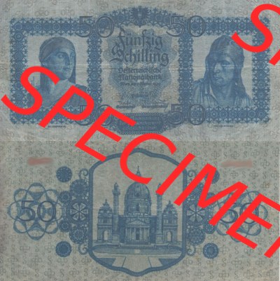 Banknoten Österreich 1929-1929, 50 Schilling. Vorderseite und Rückseite auf einen Digitalen Bild der Banknoten von Österreich... Sammlung