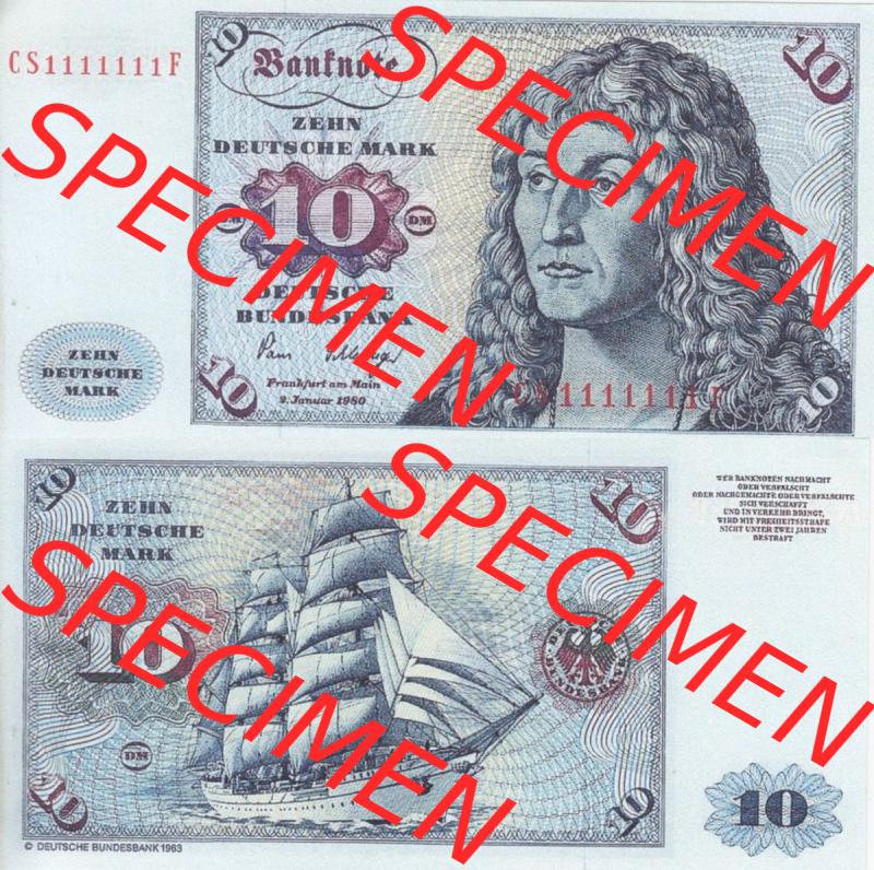 BRD Deutschland Deutsche Bundesbank 1980, 10 DM-Deutsche Mark. Vorderseite und Rückseite auf einen Digitalen Bild der Banknoten Deutschland Deutsche Bundesbank 1980, Banknoten aus... Sammlung