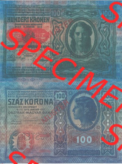 Banknoten Österreich 1919-1919, 100 Kronen Deutschösterreich. Vorderseite und Rückseite auf einen Digitalen Bild der Banknoten... Sammlung