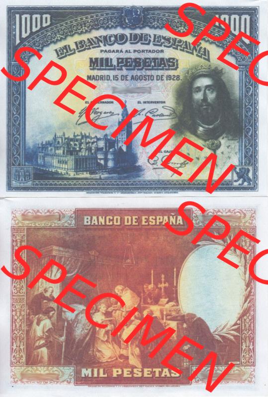 Banknoten Spanien 1928-1928, 1000 Peseten. Vorderseite und Rückseite auf einen Digitalen Bild der Banknoten von Spanien 1928, Banknoten aus Satz der Banknoten Spanien 1928 in der... Sammlung