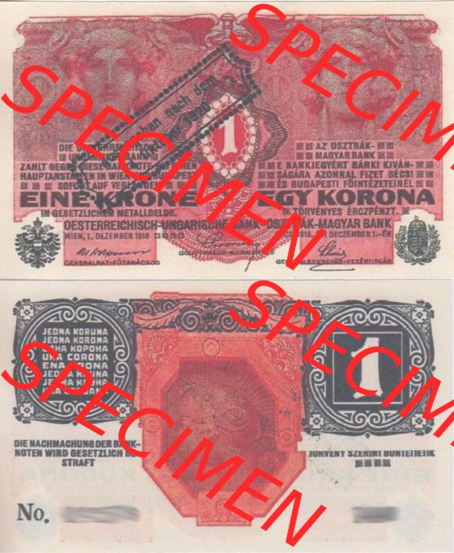 Banknoten Österreich 1920-1920, 1 Krone Aufdruck. Vorderseite und Rückseite auf einen Digitalen Bild der Banknoten von Österreich 1920 nach 4. Oktober 1920, Banknoten... Sammlung