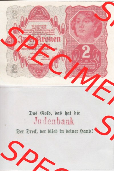 Banknoten Österreich 1922-1922, 2 Kronen. Vorderseite und Rückseite auf einen Digitalen Bild der Banknoten von Österreich 1922,... Sammlung