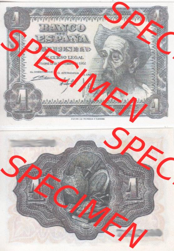 Banknoten Spanien 1951-1951, 1 Pesete. Vorderseite und Rückseite auf einen Digitalen Bild der Banknoten von Spanien 1951-1956, Banknoten aus Satz der Banknoten Spanien 1951-1956... Sammlung