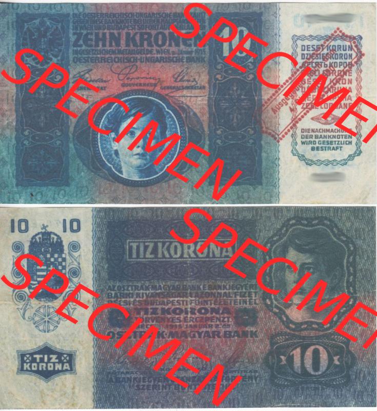 Banknoten Österreich 1920-1920, 10 Kronen Aufdruck. Vorderseite und Rückseite auf einen Digitalen Bild der Banknoten von Österreich 1920 nach 4. Oktober 1920, Banknoten... Sammlung