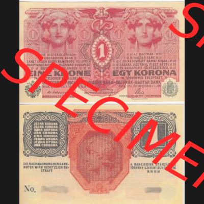 Banknoten Österreich 1916-1916, 1 Krone. Vorderseite und Rückseite auf einen Digitalen Bild der Banknoten von Österreich 1916-1918, Banknoten aus Satz der Banknoten Österreich... Sammlung