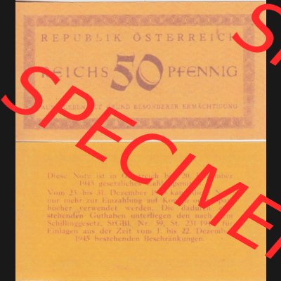 Banknoten Österreich 1945-1945. 50 Reichspfennig. Vorderseite und Rückseite auf einen Digitalen Bild der Banknoten von Österreich 1935-1945, Banknoten aus Satz der Banknoten... Sammlung
