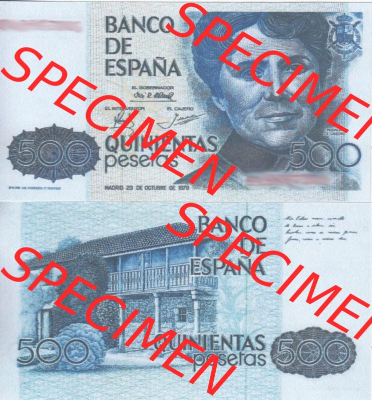 Banknoten Spanien 1979-1983, 500 Peseten. Vorderseite und Rückseite auf einen Digitalen Bild der Banknoten von Spanien 1979-1987, Banknoten aus Satz der Banknoten Spanien 1979-1987... Sammlung