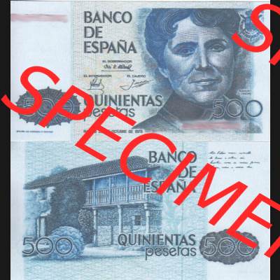Banknoten Spanien 1979-1983, 500 Peseten. Vorderseite und Rückseite auf einen Digitalen Bild der Banknoten von Spanien 1979-1987, Banknoten aus Satz der Banknoten Spanien 1979-1987... Sammlung