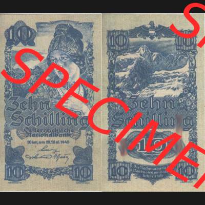 Banknoten Österreich 1945-1945, 10 Schilling. Vorderseite und Rückseite auf einen Digitalen Bild der Banknoten von Österreich 1935-1945, Banknoten aus Satz der Banknoten... Sammlung