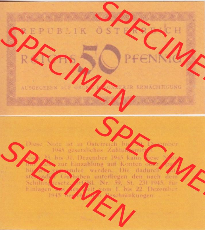 Banknoten Österreich 1945-1945. 50 Reichspfennig. Vorderseite und Rückseite auf einen Digitalen Bild der Banknoten von Österreich 1935-1945, Banknoten aus Satz der Banknoten... Sammlung
