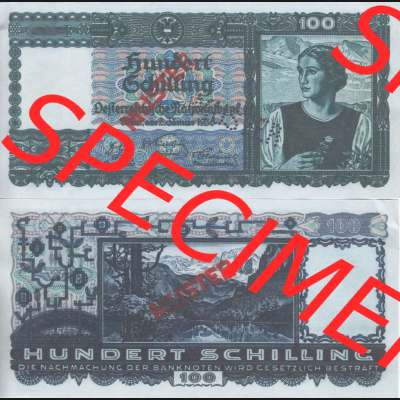 Banknoten Österreich 1936-1936, 100 Schilling. Vorderseite und Rückseite auf einen Digitalen Bild der Banknoten von Österreich 1935-1945, Banknoten aus Satz der Banknoten... Sammlung