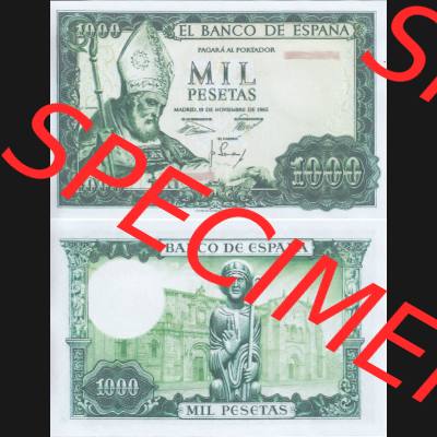 Banknoten Spanien 1965-1971, 1000 Peseten. Vorderseite und Rückseite auf einen Digitalen Bild der Banknoten von Spanien 1965-1978, Banknoten aus Satz der Banknoten Spanien 1965-1978... Sammlung