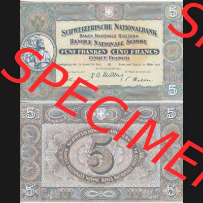 Banknoten Schweiz 1913-1953, 5 Franken. Vorderseite und Rückseite auf einen Digitalen Bild der Banknoten der Schweiz 1913-1955, Banknoten aus Satz der Banknoten Schweiz 1913-1955... Sammlung