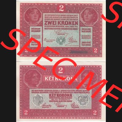 Banknoten Österreich 1917-1917, 2 Kronen. Vorderseite und Rückseite auf einen Digitalen Bild der Banknoten von Österreich 1917 der Banknoten Österreich 1917 - 2 Kronen... Sammlung