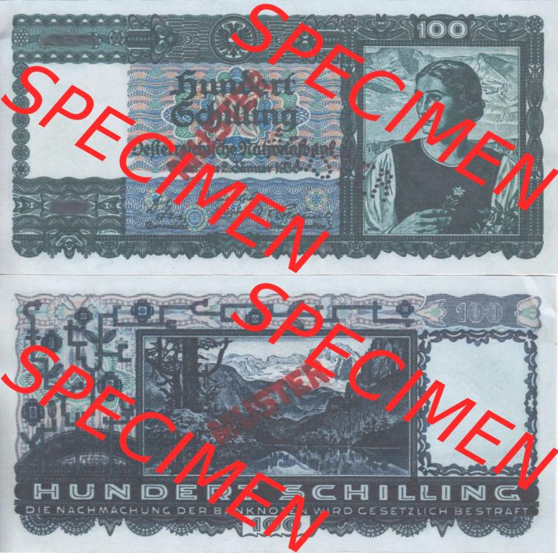 Banknoten Österreich 1936-1936, 100 Schilling. Vorderseite und Rückseite auf einen Digitalen Bild der Banknoten von Österreich 1935-1945, Banknoten aus Satz der Banknoten... Sammlung