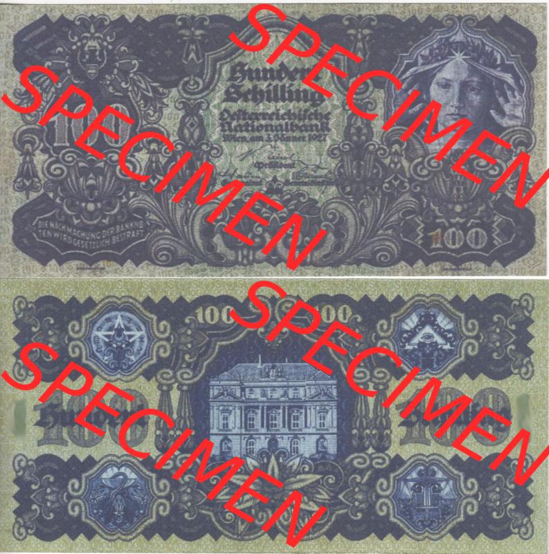 Banknoten Österreich 1927-1927, 100 Schilling. Vorderseite und Rückseite auf einen Digitalen Bild der Banknoten von Österreich 1927-1930, Banknoten aus Satz der Banknoten... Sammlung