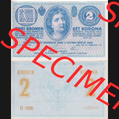 Banknoten Österreich 1914-1914, 2 Kronen Serie B. Vorderseite und Rückseite auf einen Digitalen Bild der Banknoten von Österreich 1913-1919, Banknoten aus Satz der Banknoten... Sammlung