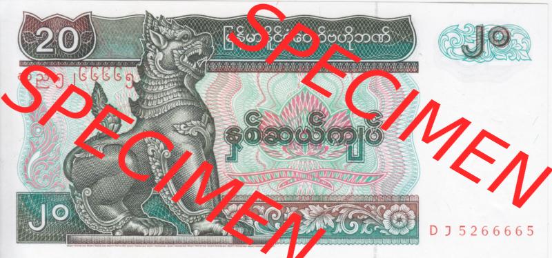 Banknoten Asien Myanmar 1994, 20 Kyats (1) Sammlung