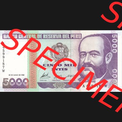Banknoten Amerika Peru 1988, 5000 Intis (1) Sammlung