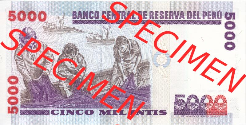 Banknoten Amerika Peru 1988, 5000 Intis (2) Sammlung