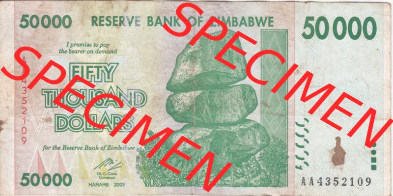Banknoten Afrika Simbabwe 2008, 50000 Dollars (1) Sammlung