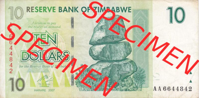 Banknoten Afrika Simbabwe 2007, 10 Dollars (1) Sammlung