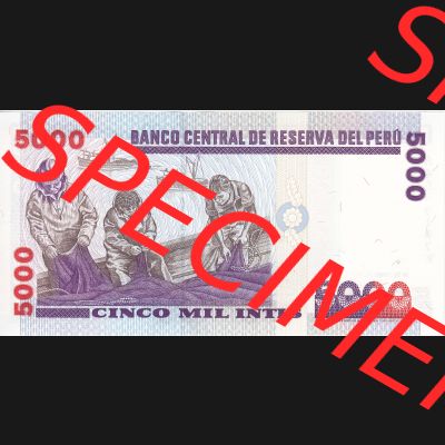 Banknoten Amerika Peru 1988, 5000 Intis (2) Sammlung