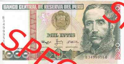 Banknoten Amerika Peru 1988, 1000 Intis (1) Sammlung