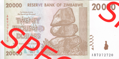 Banknoten Afrika Simbabwe 2008, 20000 Dollars (1) Sammlung