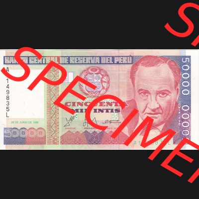 Banknoten Amerika Peru 1988, 50000 Intis (1) Sammlung