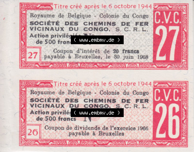 Historische Coupons 1968, Belgien-Kongo, Royaume Belgique - Colonie du Congo (1) Sammlung