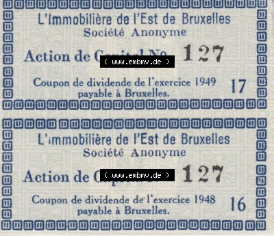 Historische Coupons 1949, L-Immobiliere de Est de Bruxelles Action de Capital, Coupon Dividende (1) Sammlung