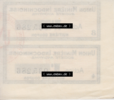 Historische Coupons Union Miniere Indochinoise Societe Anonyme Huitieme Coupon (3) Sammlung