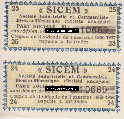 Historische Coupons 1956-1957 Sicem Societe Industrielle et Commerciale 25 Coupon Dividende (1) Sammlung