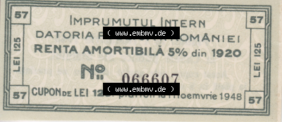 Historische Coupons Rumänien 1920-1948, Romänien Imprumutul Intern Datoria Publica Rmäniei (1) Sammlung